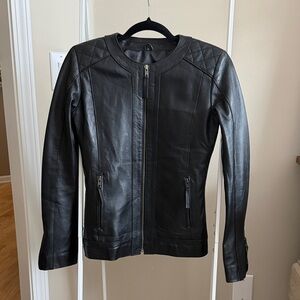 Women's Black Leather Zip-Up Jacket